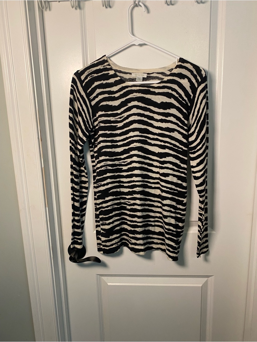 Garnet Hill Black and White Zebra-Print Merino Wool Long-Sleeve